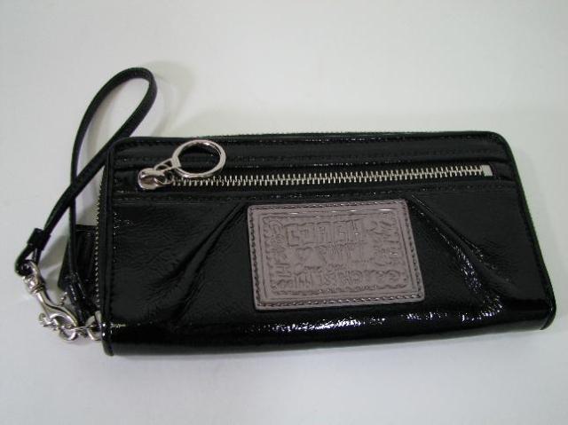 Coach Poppy Black Patent Leather Large Wristlet Clutch Wallet Handbag