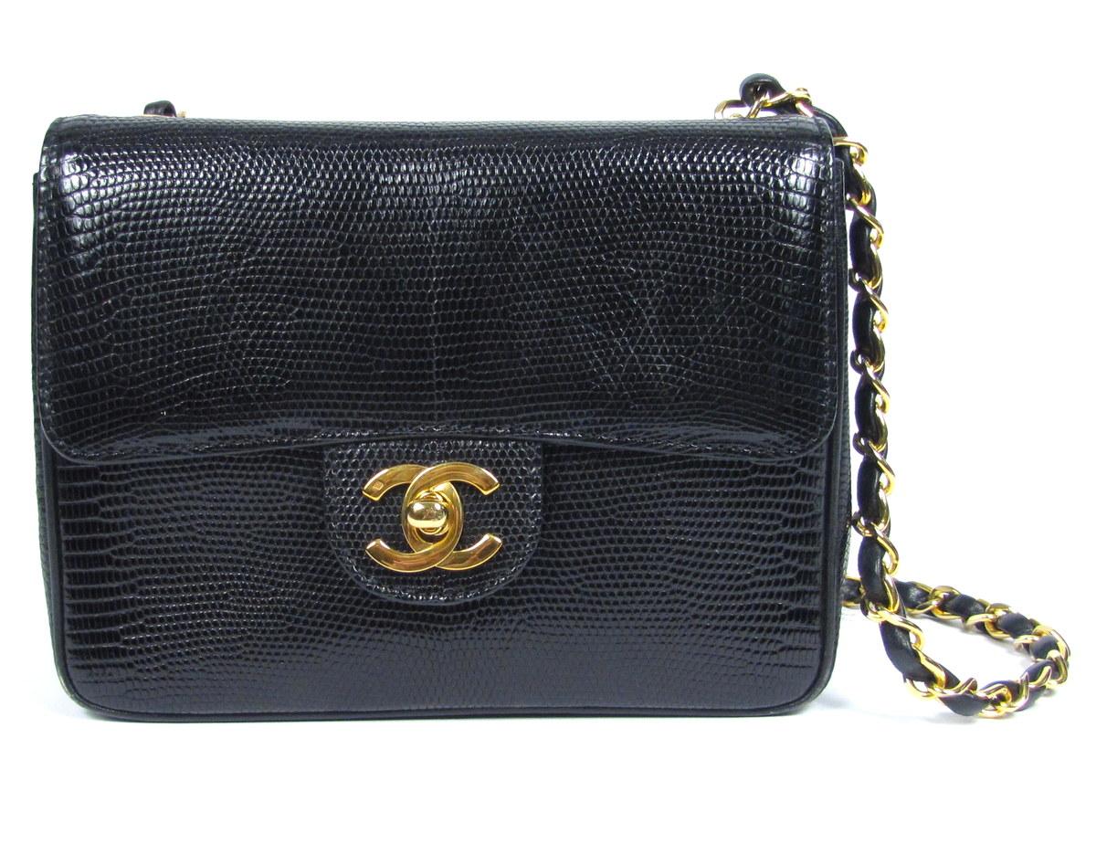 Vintage 80s Chanel Mini Flap Bag Black Snakeskin Handbag Purse Chain Strap | eBay