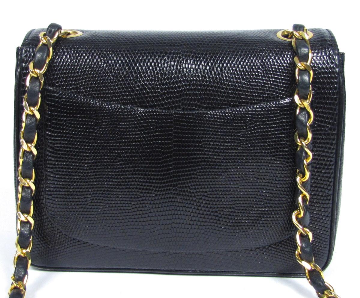 Vintage 80s Chanel Mini Flap Bag Black Snakeskin Handbag Purse Chain Strap | eBay