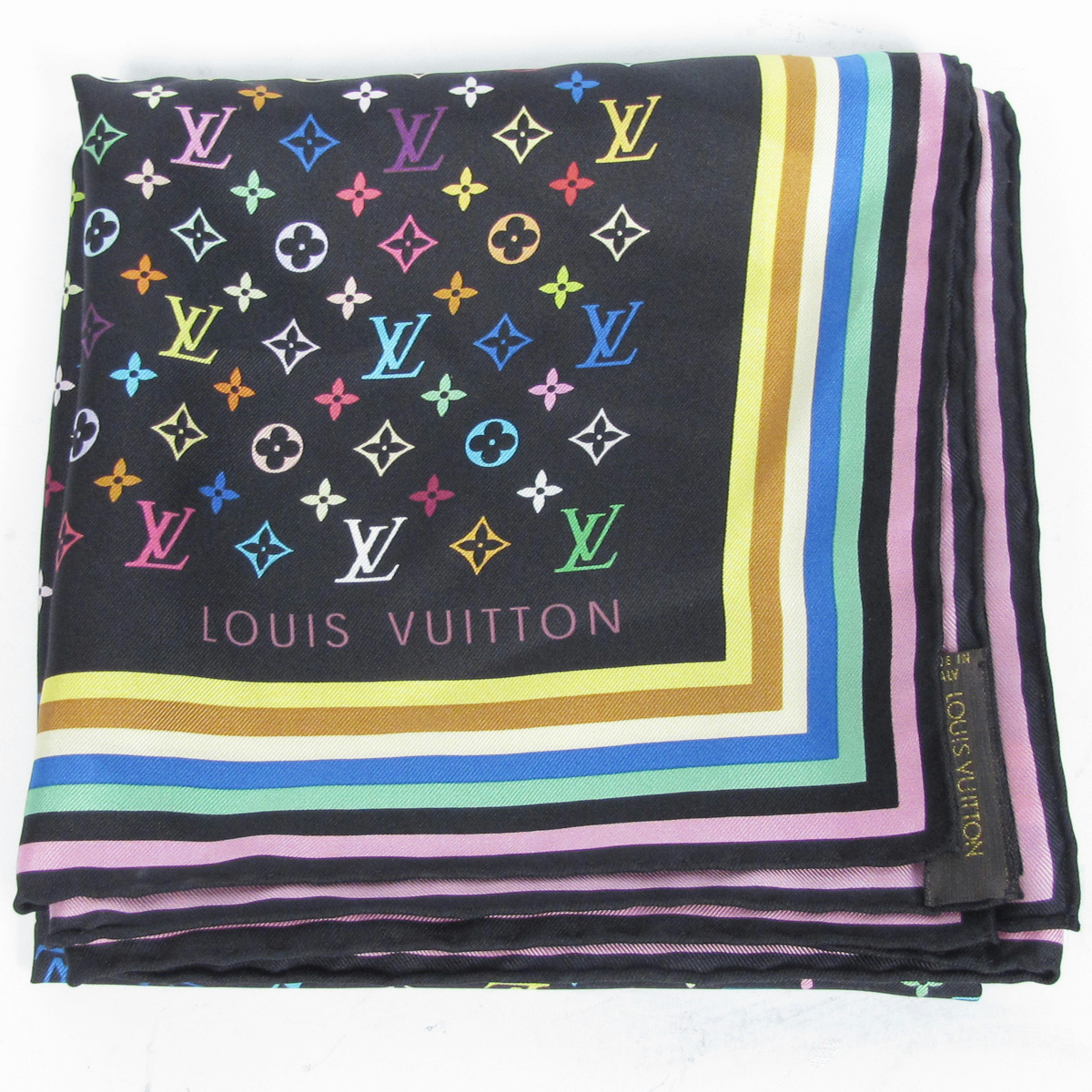 Louis Vuitton Black Murakami Multicolor Monogram Print Silk Scarf Handkerchief