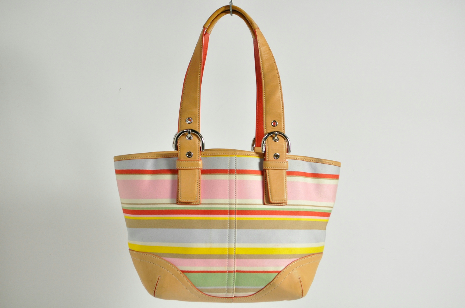 Coach Multi-color Satin w/ Leather Handles & Trim Handbag Small Tote