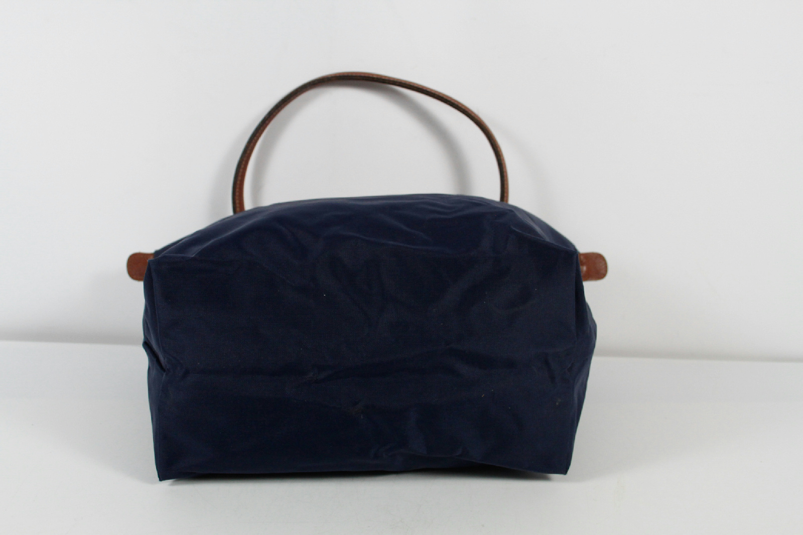 Longchamp Solid Navy Blue Brown Straps Medium Tote Shoulder Bag Purse | eBay