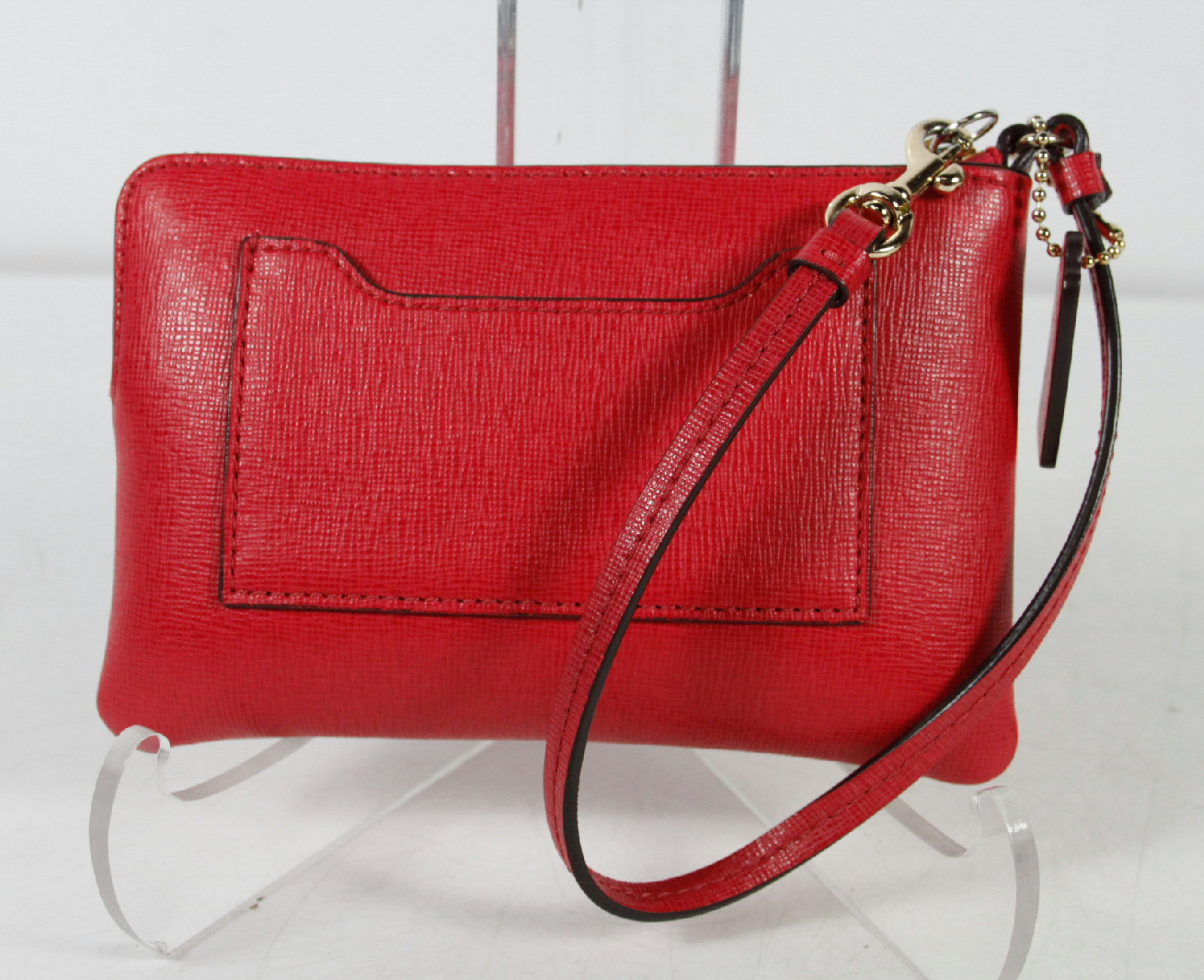 Coach Solid Red Gold Zipper Small Wristlet Clutch Handbag Purse