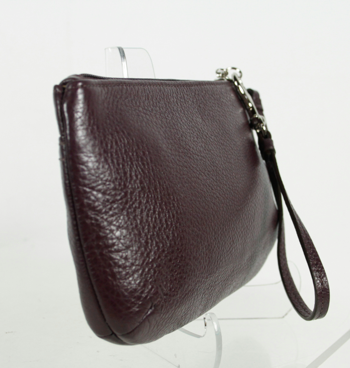 Coach Solid Dark Purple Zipper Pebbled Leather Wristlet Handbag Purse | eBay