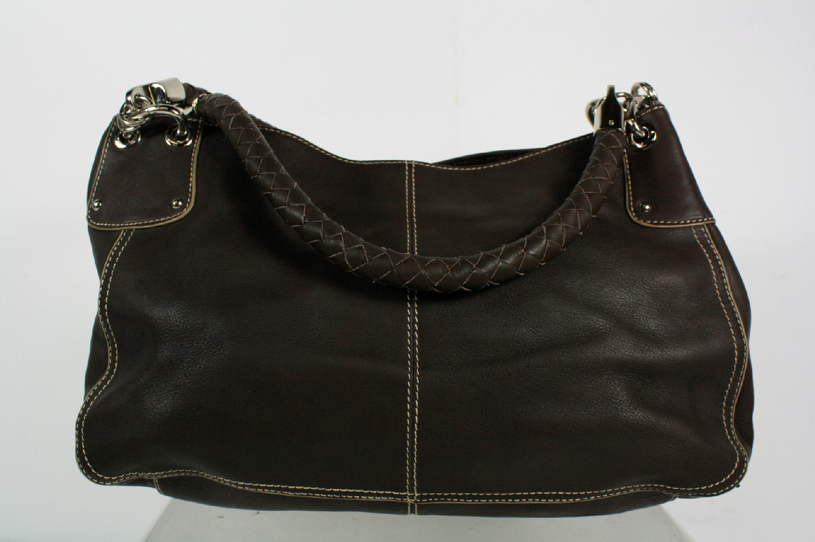 Alfani Brown Leather Silvertone Hardware Magnetic Snap Closure Shoulder Bag | eBay