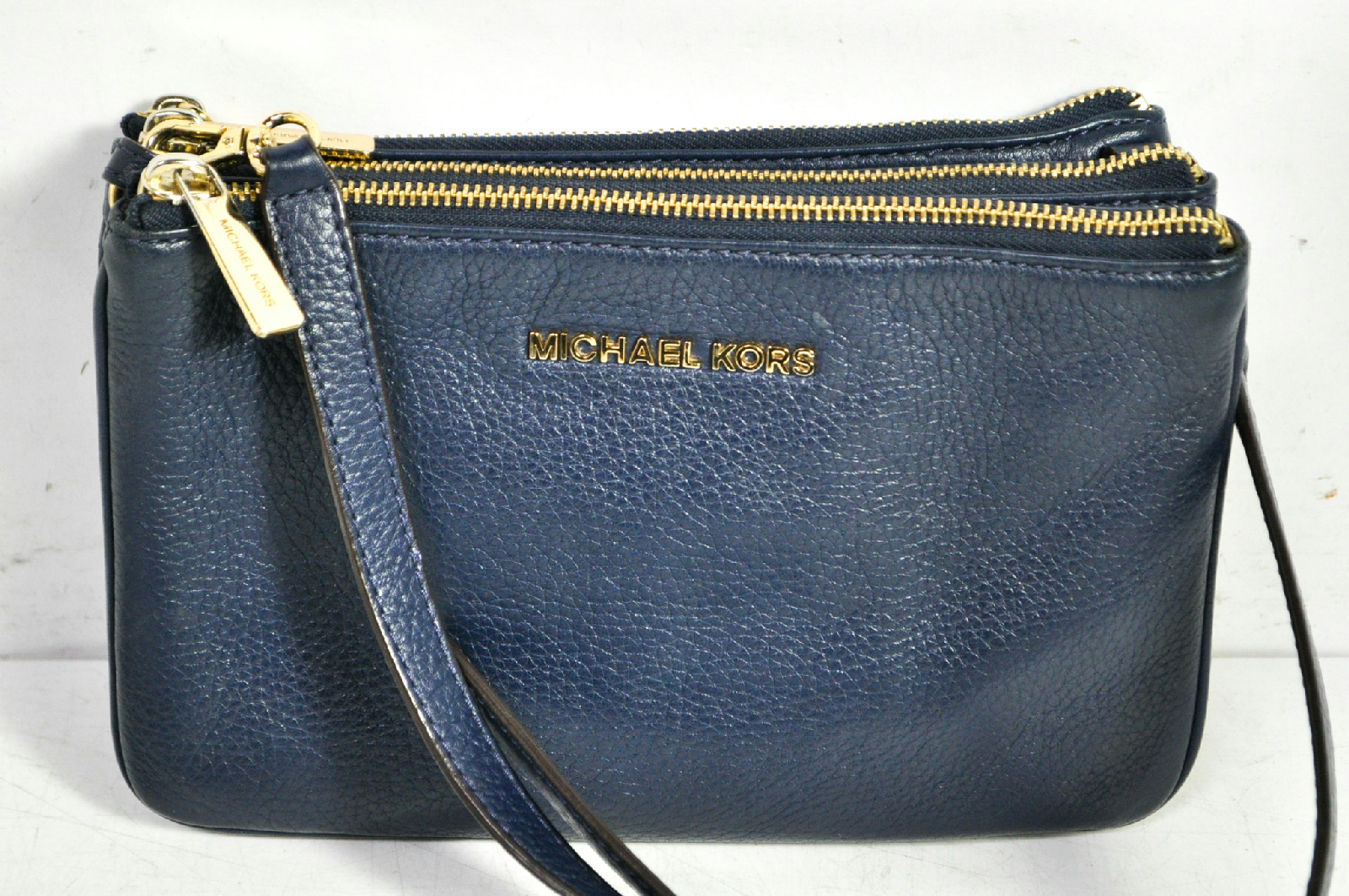 Michael Kors Navy Blue Triple Top Zip Gold Tone Hardware Cross Body Bag | eBay