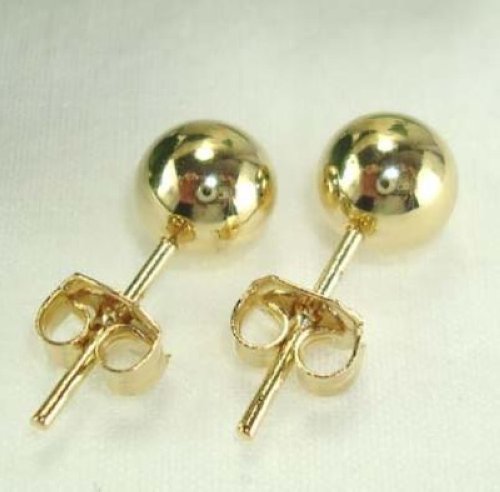 14 KT Yellow Gold Overlay Ball Stud Earrings Lifetime Warranty Size 3 