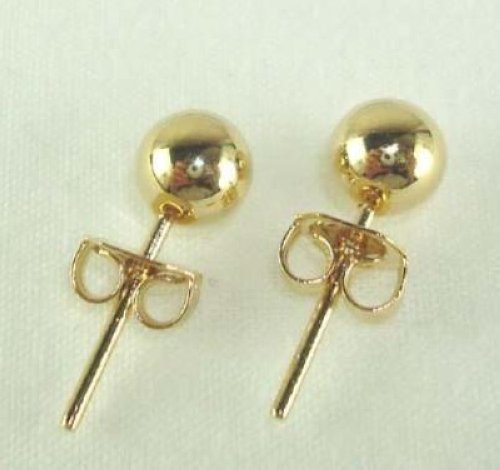 14 KT Yellow Gold Overlay Ball Stud Earrings Lifetime Warranty Size 3 