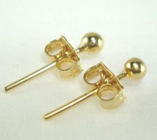 14 KT Yellow Gold Overlay Ball Stud Earrings Lifetime Warranty Size 3 